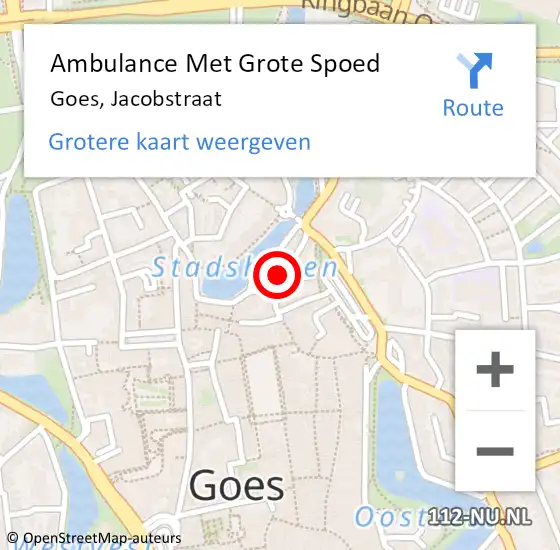 Locatie op kaart van de 112 melding: Ambulance Met Grote Spoed Naar Goes, Jacobstraat op 29 september 2016 05:03