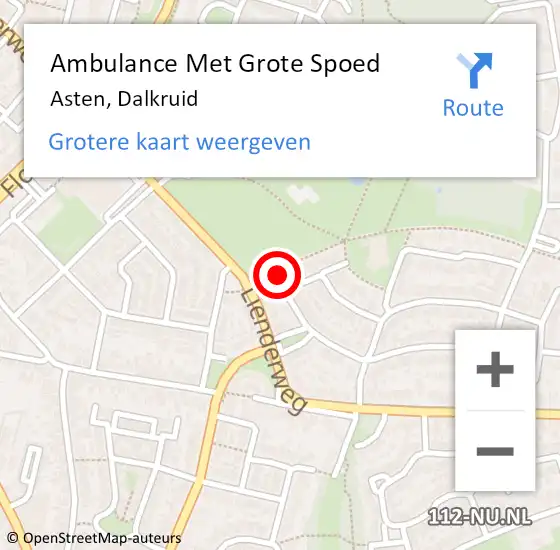 Locatie op kaart van de 112 melding: Ambulance Met Grote Spoed Naar Asten, Dalkruid op 29 september 2016 07:33