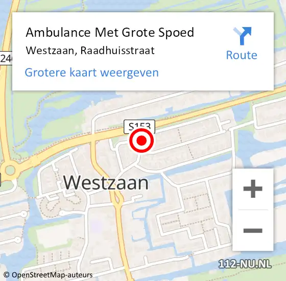 Locatie op kaart van de 112 melding: Ambulance Met Grote Spoed Naar Westzaan, Raadhuisstraat op 29 september 2016 08:09