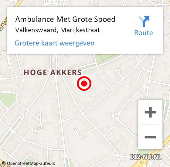 Locatie op kaart van de 112 melding: Ambulance Met Grote Spoed Naar Valkenswaard, Marijkestraat op 29 september 2016 08:27