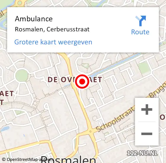 Locatie op kaart van de 112 melding: Ambulance Rosmalen, Cerberusstraat op 29 september 2016 09:01