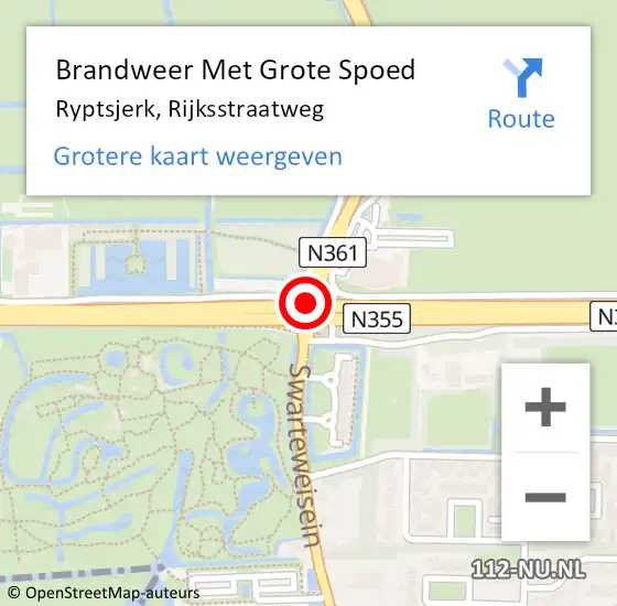 Locatie op kaart van de 112 melding: Brandweer Met Grote Spoed Naar Ryptsjerk, Rijksstraatweg op 29 september 2016 09:26