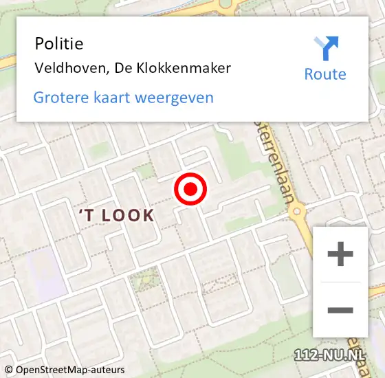 Locatie op kaart van de 112 melding: Politie Veldhoven, De Klokkenmaker op 29 september 2016 09:32