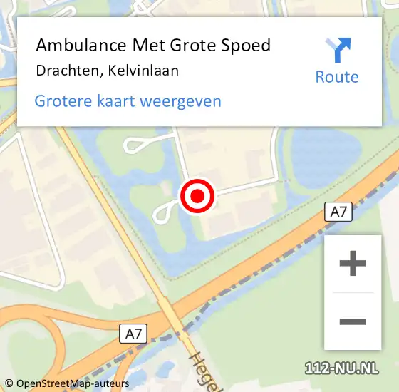 Locatie op kaart van de 112 melding: Ambulance Met Grote Spoed Naar Drachten, Kelvinlaan op 29 september 2016 11:56