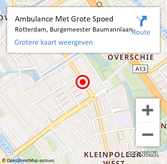 Locatie op kaart van de 112 melding: Ambulance Met Grote Spoed Naar Rotterdam, Burgemeester Baumannlaan op 29 september 2016 12:26