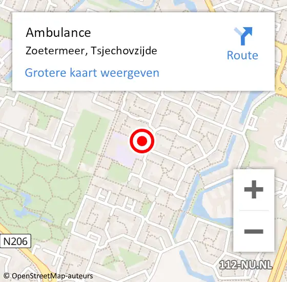 Locatie op kaart van de 112 melding: Ambulance Zoetermeer, Tsjechovzijde op 29 september 2016 12:40