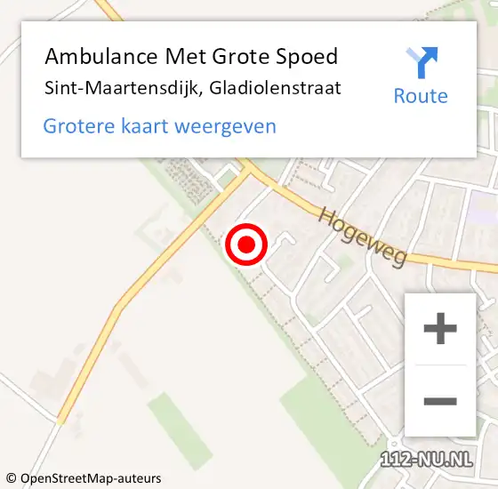 Locatie op kaart van de 112 melding: Ambulance Met Grote Spoed Naar Sint-Maartensdijk, Gladiolenstraat op 29 september 2016 13:15