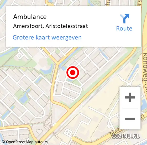 Locatie op kaart van de 112 melding: Ambulance Amersfoort, Aristotelesstraat op 29 september 2016 17:05