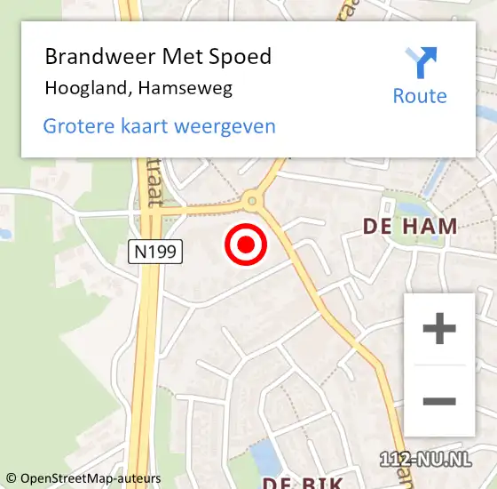 Locatie op kaart van de 112 melding: Brandweer Met Spoed Naar Hoogland, Hamseweg op 29 september 2016 17:19