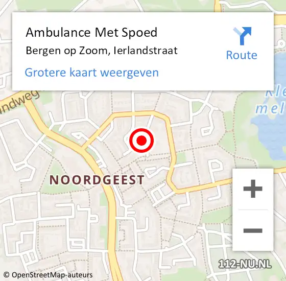 Locatie op kaart van de 112 melding: Ambulance Met Spoed Naar Bergen op Zoom, Ierlandstraat op 29 september 2016 17:41