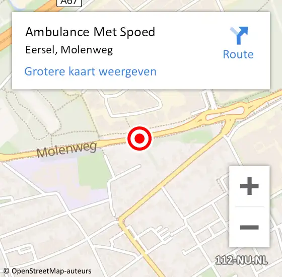 Locatie op kaart van de 112 melding: Ambulance Met Spoed Naar Eersel, Molenweg op 29 september 2016 19:15