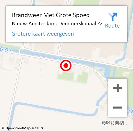 Locatie op kaart van de 112 melding: Brandweer Met Grote Spoed Naar Nieuw-Amsterdam, Dommerskanaal Zz op 29 september 2016 21:52