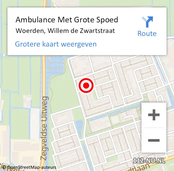 Locatie op kaart van de 112 melding: Ambulance Met Grote Spoed Naar Woerden, Willem de Zwartstraat op 30 september 2016 01:32
