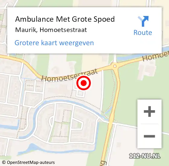 Locatie op kaart van de 112 melding: Ambulance Met Grote Spoed Naar Maurik, Homoetsestraat op 28 december 2013 23:54