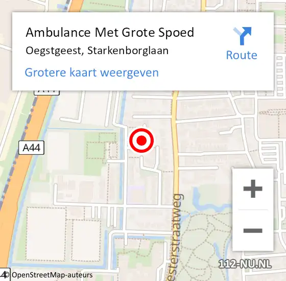 Locatie op kaart van de 112 melding: Ambulance Met Grote Spoed Naar Oegstgeest, Starkenborglaan op 30 september 2016 03:54