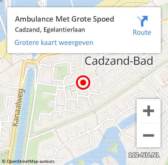 Locatie op kaart van de 112 melding: Ambulance Met Grote Spoed Naar Cadzand, Egelantierlaan op 30 september 2016 05:17