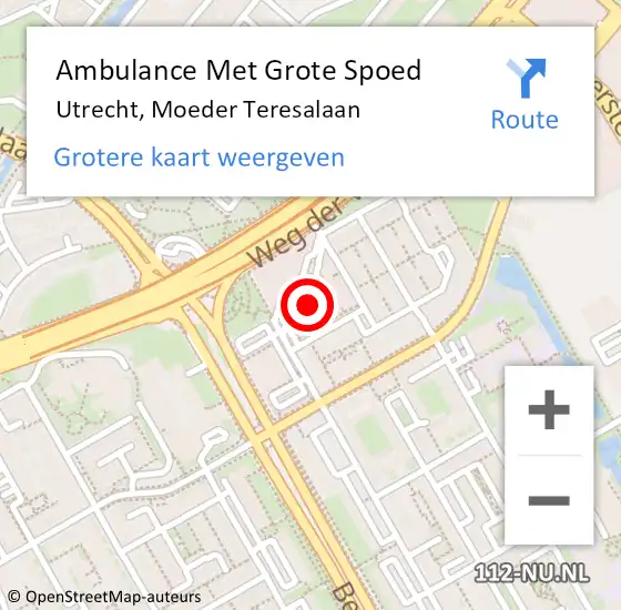 Locatie op kaart van de 112 melding: Ambulance Met Grote Spoed Naar Utrecht, Moeder Teresalaan op 30 september 2016 09:20