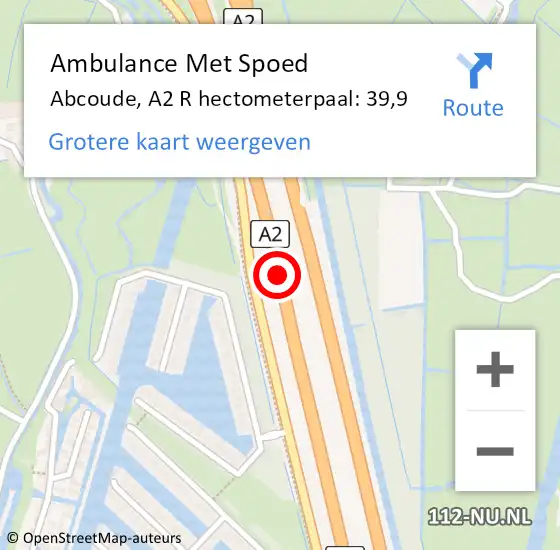 Locatie op kaart van de 112 melding: Ambulance Met Spoed Naar Abcoude, A2 R op 30 september 2016 09:37