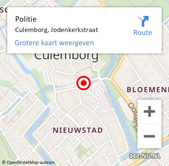 Locatie op kaart van de 112 melding: Politie Culemborg, Jodenkerkstraat op 30 september 2016 09:53