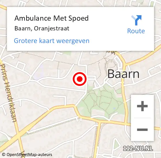 Locatie op kaart van de 112 melding: Ambulance Met Spoed Naar Baarn, Oranjestraat op 30 september 2016 12:33