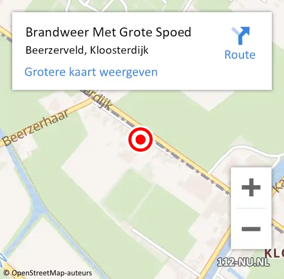 Locatie op kaart van de 112 melding: Brandweer Met Grote Spoed Naar Beerzerveld, Kloosterdijk op 29 december 2013 01:03