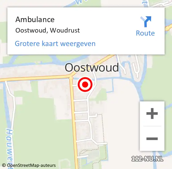 Locatie op kaart van de 112 melding: Ambulance Oostwoud, Woudrust op 30 september 2016 13:21