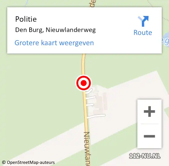 Locatie op kaart van de 112 melding: Politie Den Burg, Nieuwlanderweg op 30 september 2016 14:19