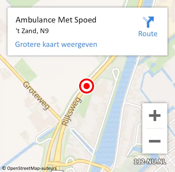 Locatie op kaart van de 112 melding: Ambulance Met Spoed Naar 't Zand, N9 op 30 september 2016 14:42