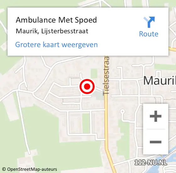 Locatie op kaart van de 112 melding: Ambulance Met Spoed Naar Maurik, Lijsterbesstraat op 30 september 2016 15:01