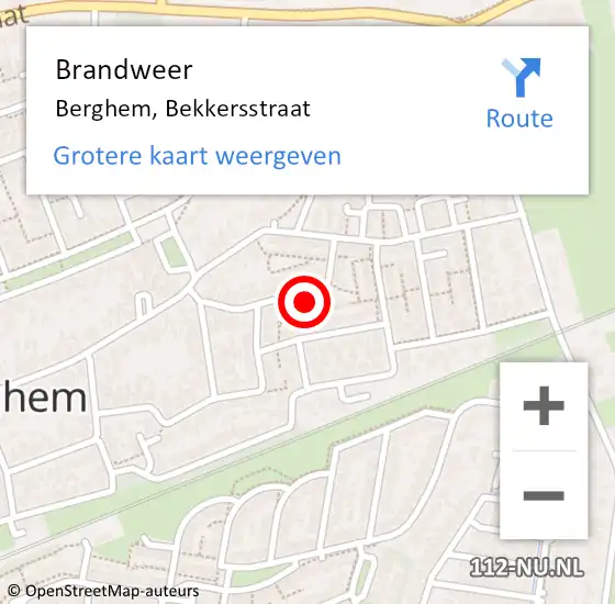 Locatie op kaart van de 112 melding: Brandweer Berghem, Bekkersstraat op 30 september 2016 15:47