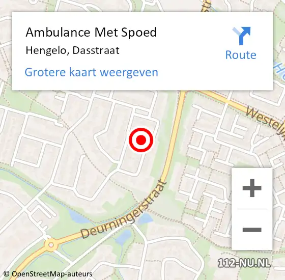 Locatie op kaart van de 112 melding: Ambulance Met Spoed Naar Hengelo, Dasstraat op 30 september 2016 16:10