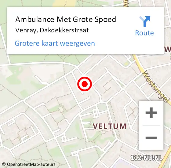 Locatie op kaart van de 112 melding: Ambulance Met Grote Spoed Naar Venray, Dakdekkerstraat op 29 december 2013 02:27