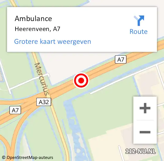 Locatie op kaart van de 112 melding: Ambulance Heerenveen, A7 op 30 september 2016 17:54