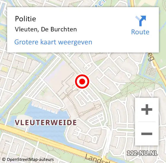 Locatie op kaart van de 112 melding: Politie Vleuten, De Burchten op 30 september 2016 19:22