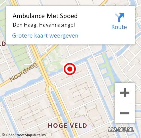 Locatie op kaart van de 112 melding: Ambulance Met Spoed Naar Den Haag, Havannasingel op 1 oktober 2016 00:46
