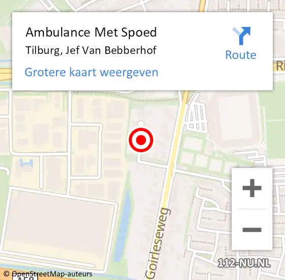 Locatie op kaart van de 112 melding: Ambulance Met Spoed Naar Tilburg, Jef Van Bebberhof op 1 oktober 2016 04:44