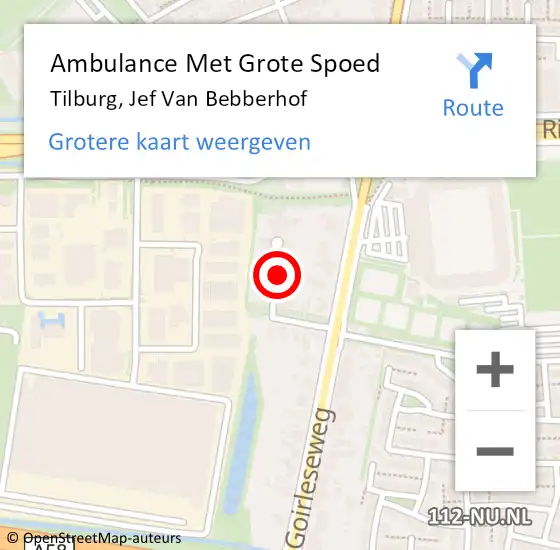 Locatie op kaart van de 112 melding: Ambulance Met Grote Spoed Naar Tilburg, Jef Van Bebberhof op 1 oktober 2016 04:46