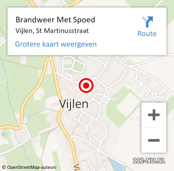 Locatie op kaart van de 112 melding: Brandweer Met Spoed Naar Vijlen, St Martinusstraat op 1 oktober 2016 05:15