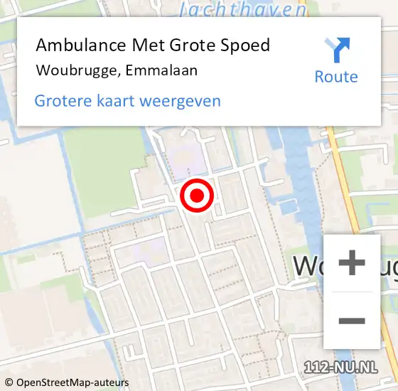 Locatie op kaart van de 112 melding: Ambulance Met Grote Spoed Naar Woubrugge, Emmalaan op 1 oktober 2016 05:46