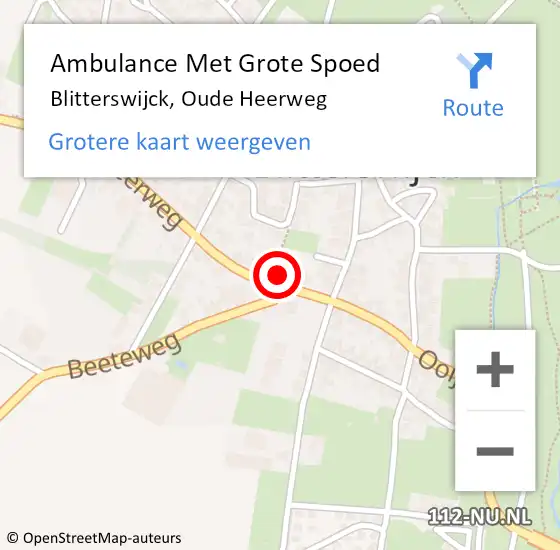 Locatie op kaart van de 112 melding: Ambulance Met Grote Spoed Naar Blitterswijck, Oude Heerweg op 1 oktober 2016 08:56