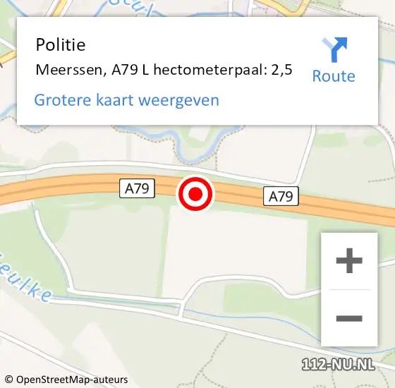 Locatie op kaart van de 112 melding: Politie Meerssen, A79 L hectometerpaal: 2,5 op 1 oktober 2016 08:59