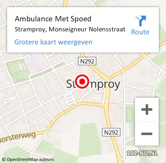 Locatie op kaart van de 112 melding: Ambulance Met Spoed Naar Stramproy, Monseigneur Nolensstraat op 1 oktober 2016 11:58