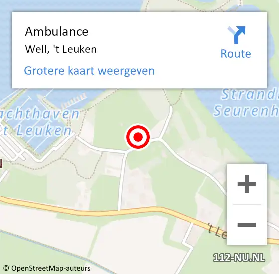 Locatie op kaart van de 112 melding: Ambulance Well, 't Leuken op 1 oktober 2016 12:03