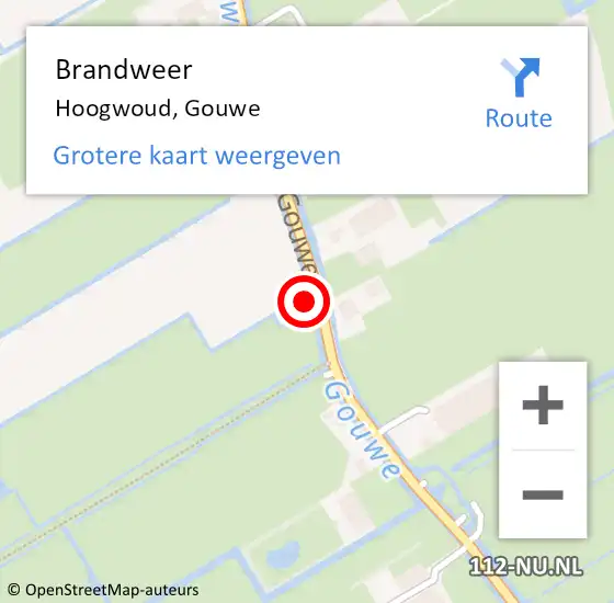 Locatie op kaart van de 112 melding: Brandweer Hoogwoud, Gouwe op 1 oktober 2016 12:12