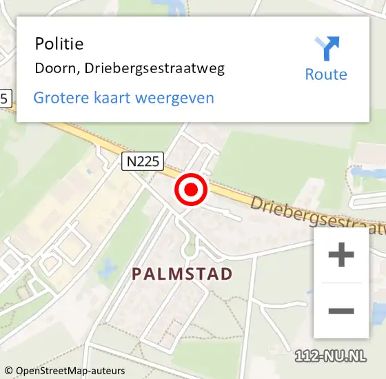 Locatie op kaart van de 112 melding: Politie Doorn, Driebergsestraatweg op 1 oktober 2016 13:29