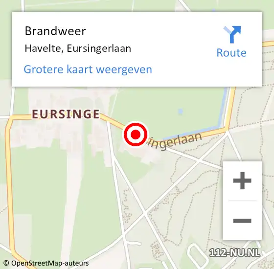 Locatie op kaart van de 112 melding: Brandweer Havelte, Eursingerlaan op 1 oktober 2016 13:37