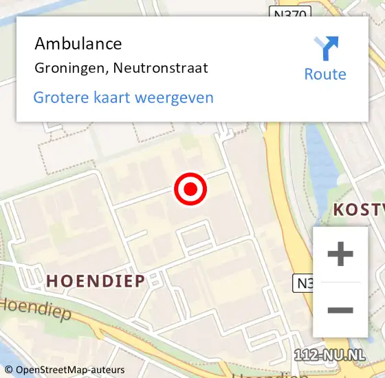 Locatie op kaart van de 112 melding: Ambulance Groningen, Neutronstraat op 1 oktober 2016 13:48