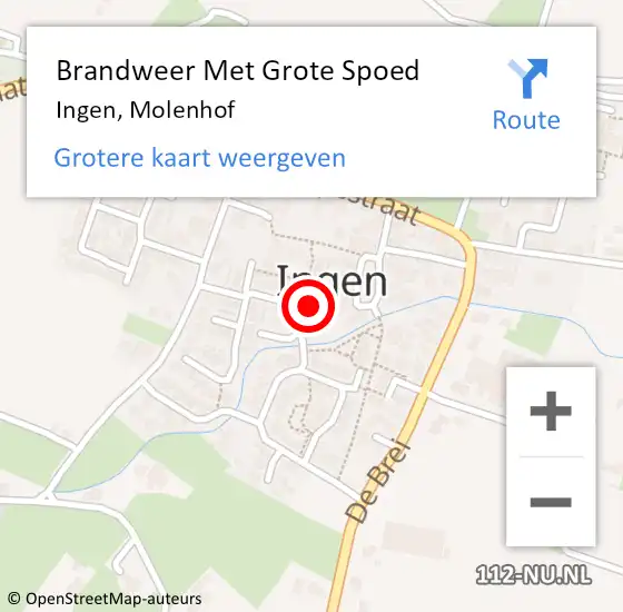 Locatie op kaart van de 112 melding: Brandweer Met Grote Spoed Naar Ingen, Molenhof op 1 oktober 2016 14:03