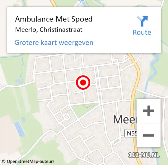 Locatie op kaart van de 112 melding: Ambulance Met Spoed Naar Meerlo, Christinastraat op 1 oktober 2016 14:16