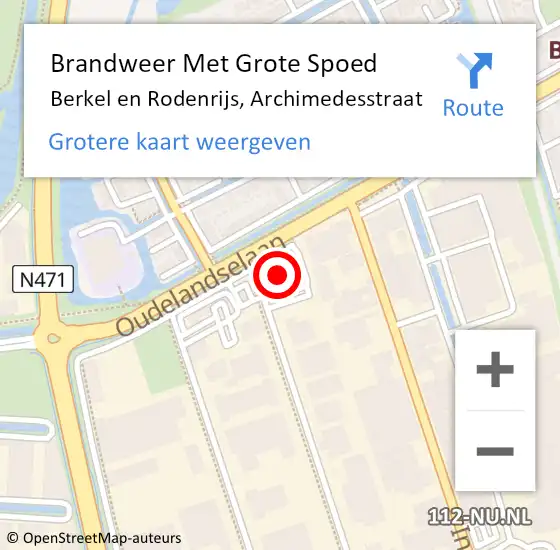 Locatie op kaart van de 112 melding: Brandweer Met Grote Spoed Naar Berkel en Rodenrijs, Archimedesstraat op 1 oktober 2016 15:04